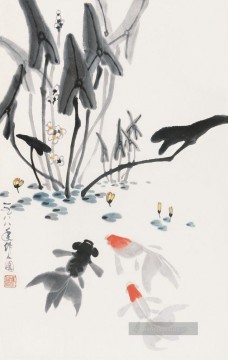  chinesische - Wu zuoren spielt Fisch 1988 Chinesische Malerei